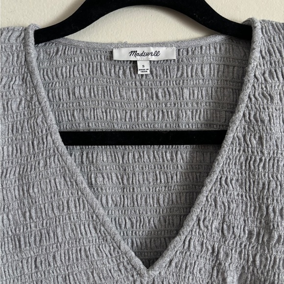 Madewell Size Small Lucie V-Neck Smocked Peplum Top‎ Wool Gauze Gray Ruffle Boho - Picture 5 of 7